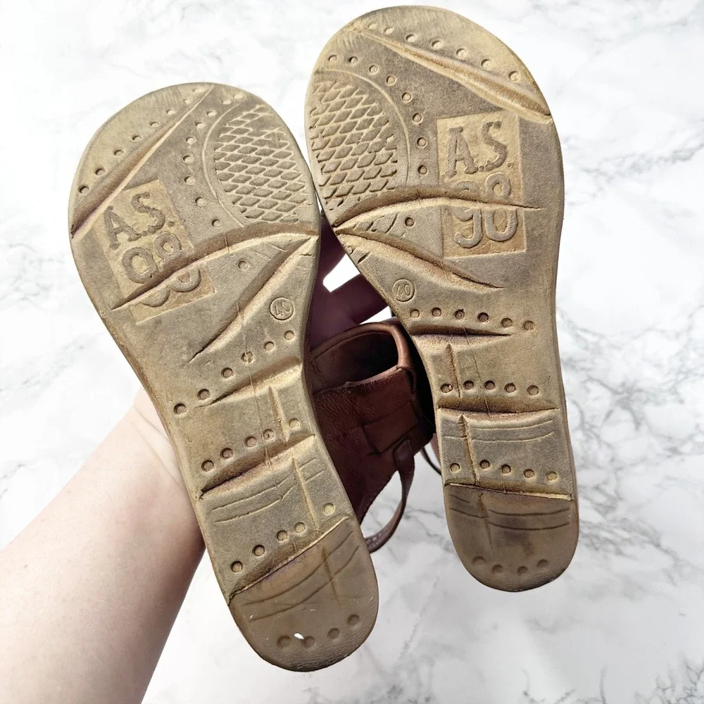 A.S. 98 Nasser Woven Tan Brown Leather Platform Wedge Sandals Women's Size 40